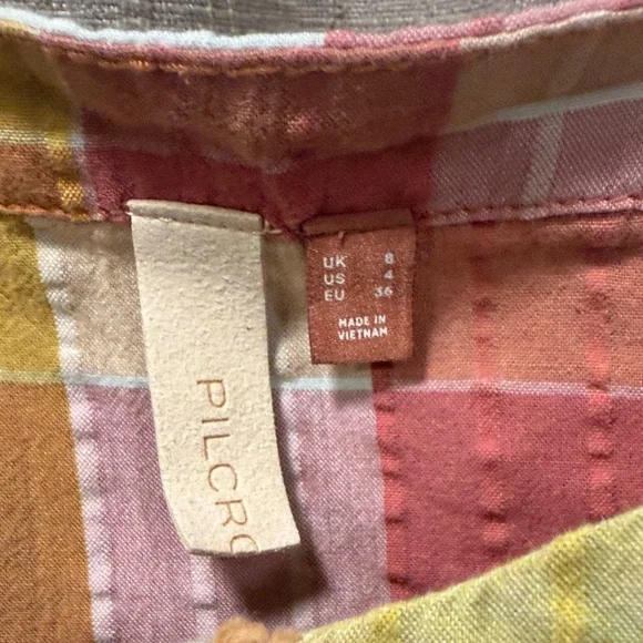 Anthropologie Pilcro Colorful Plaid Button Crop Top 4 - Picture 2 of 7